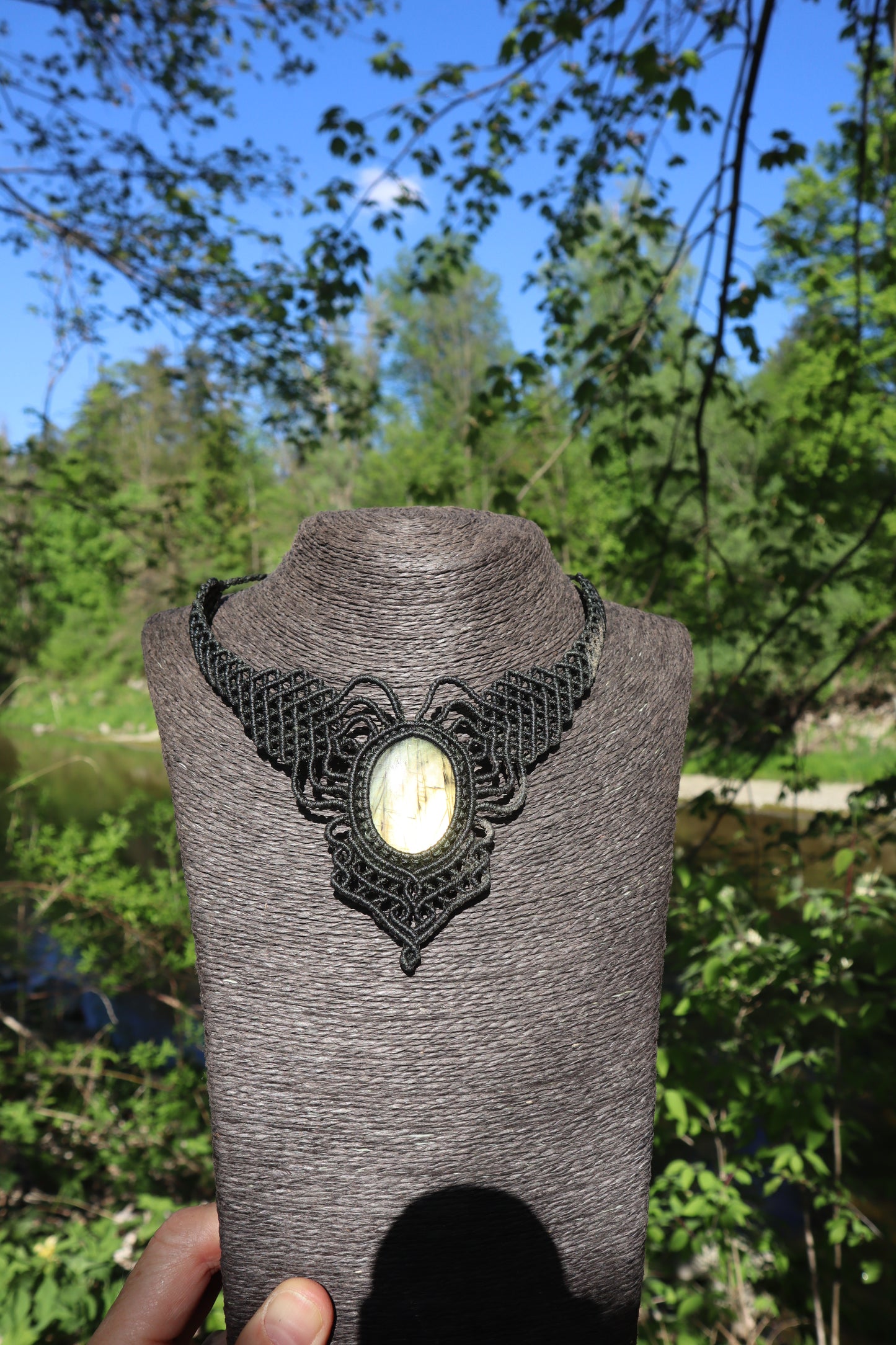 Green Makramee Collier mit Labradorit