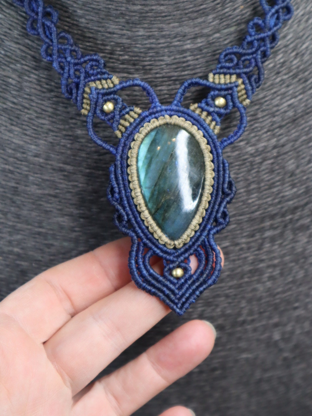 Makramee Collier mit Labradorit,