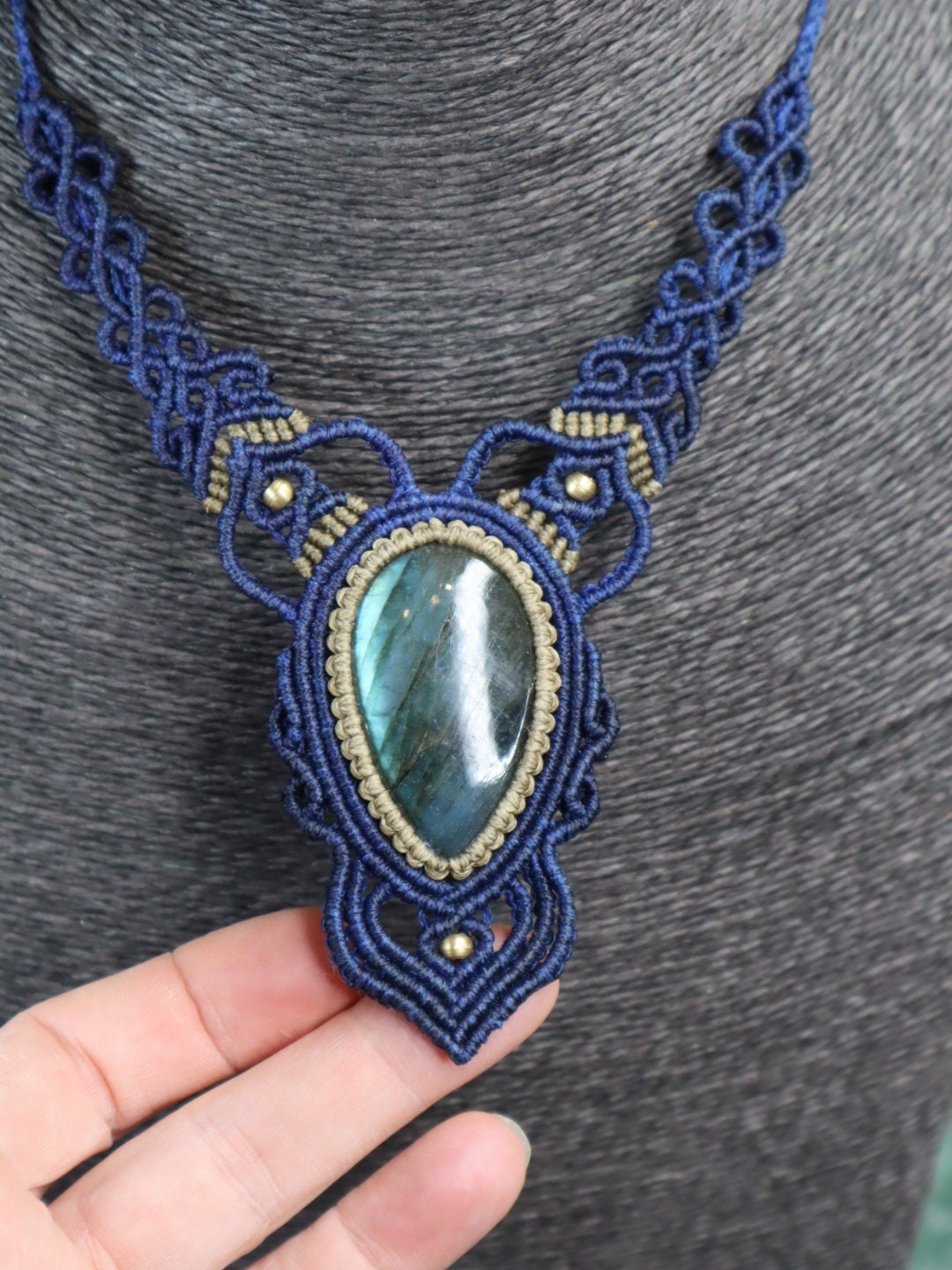 Makramee Collier mit Labradorit,