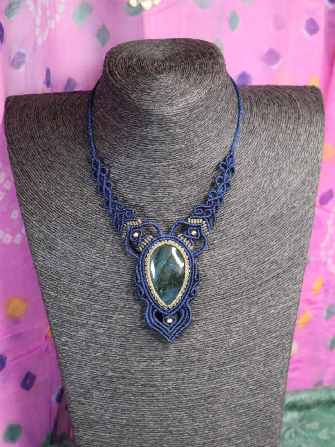Makramee Collier mit Labradorit,