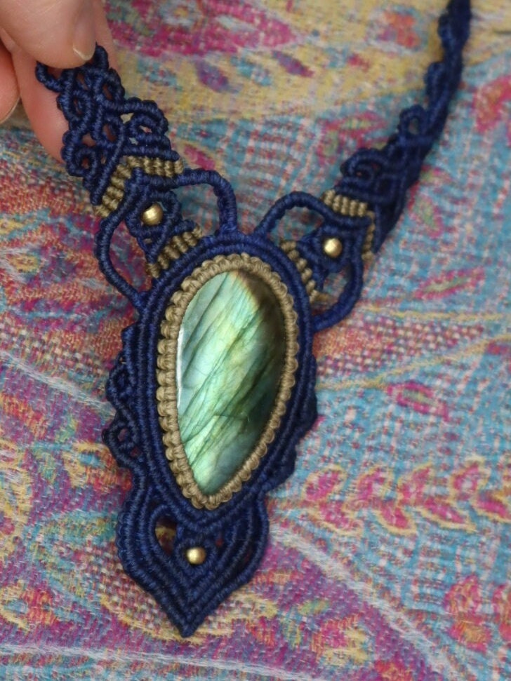 Makramee Collier mit Labradorit,