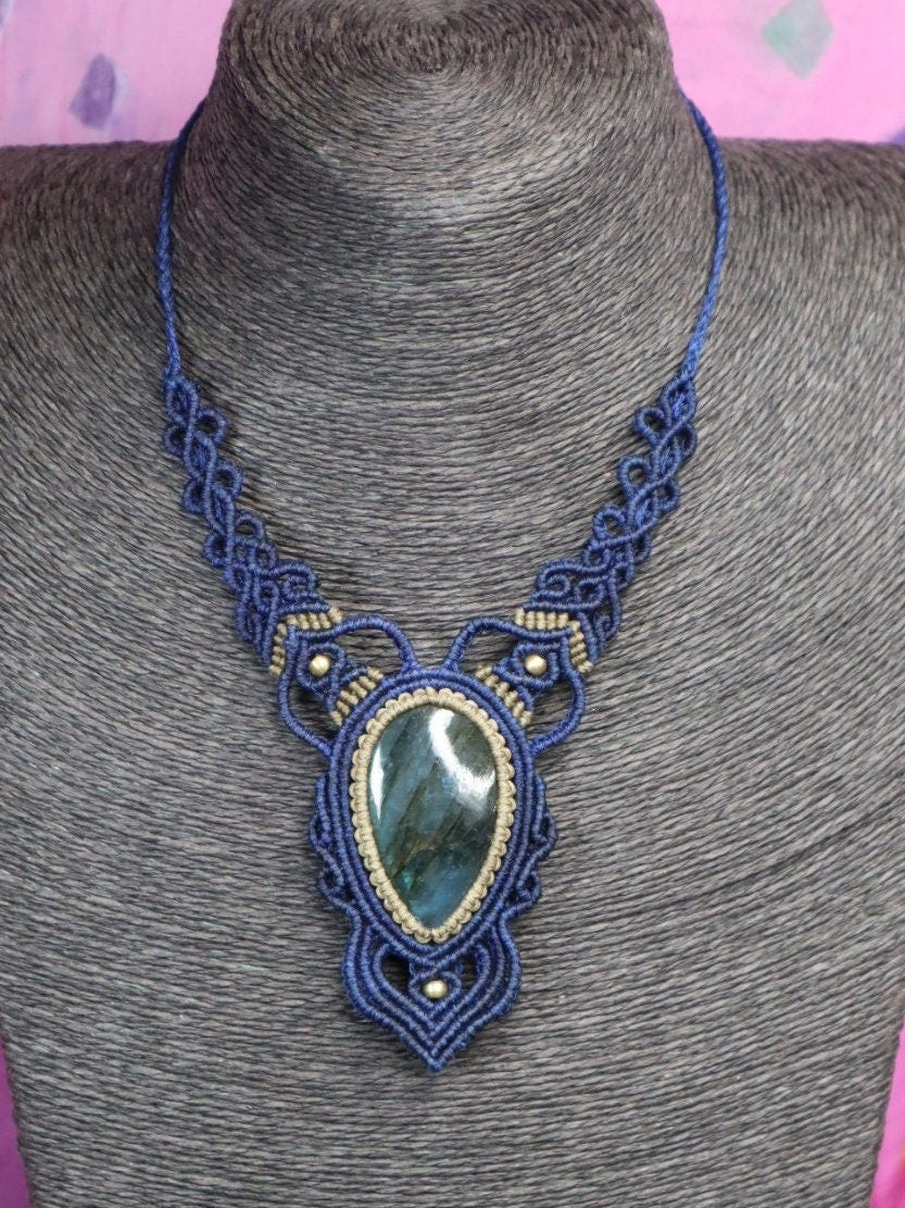Makramee Collier mit Labradorit,