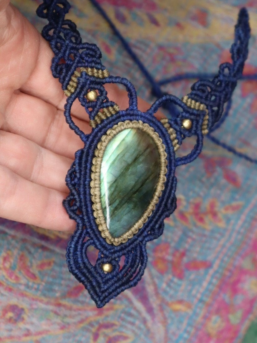 Makramee Collier mit Labradorit,