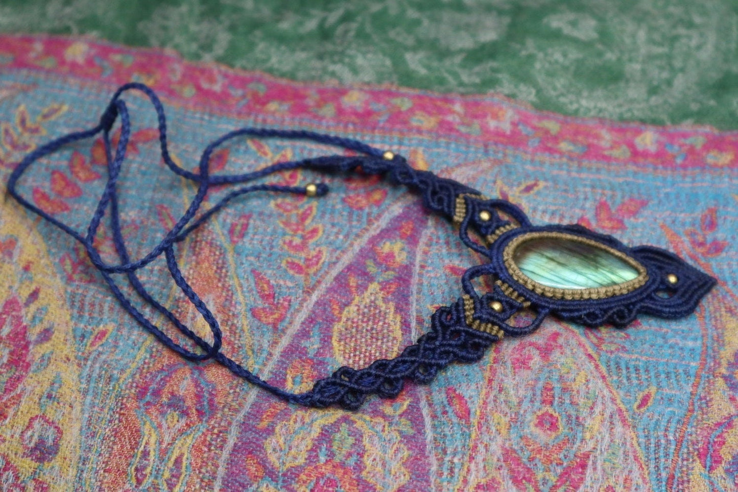 Makramee Collier mit Labradorit,