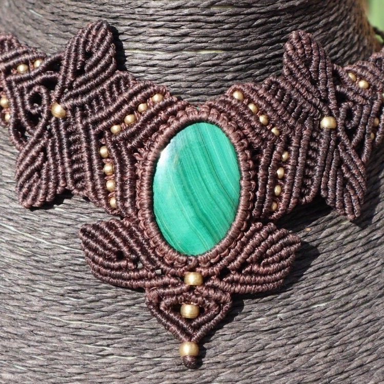 Makramee Collier mit Malachit