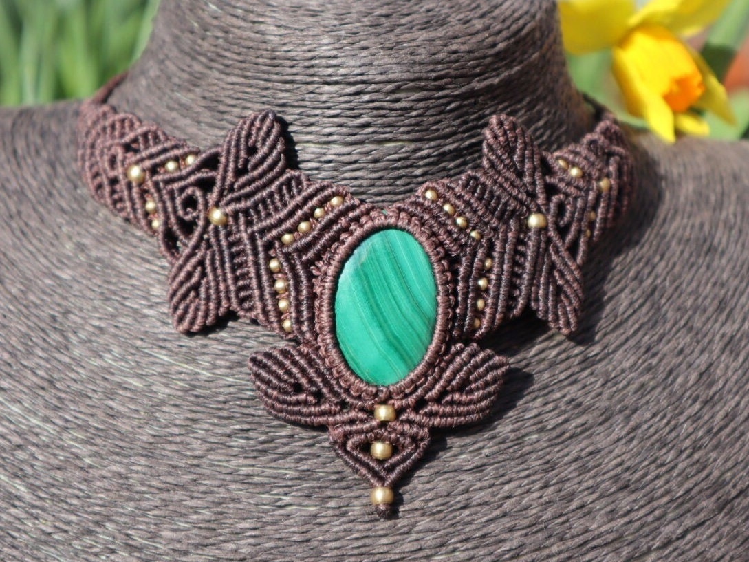Makramee Collier mit Malachit
