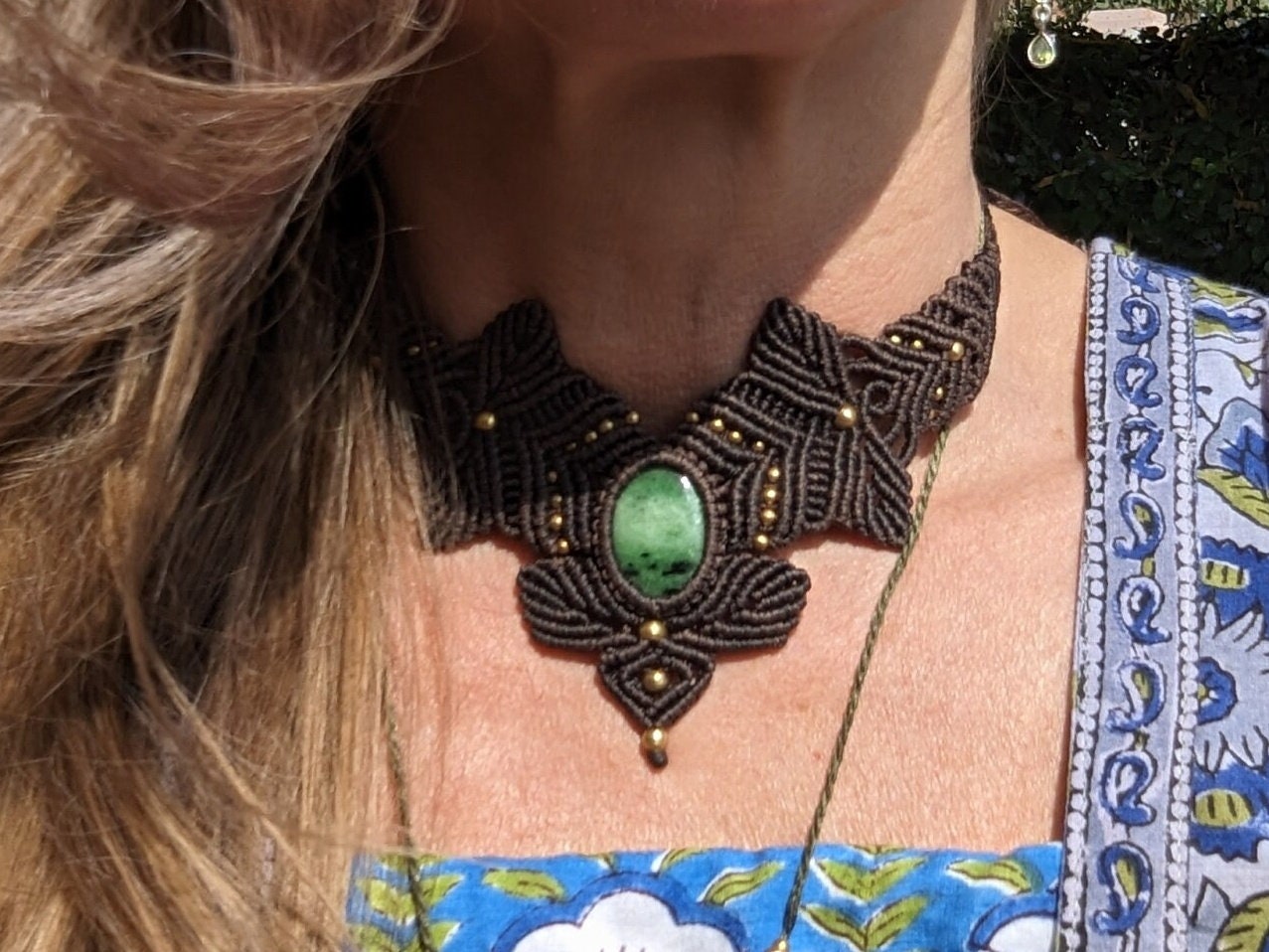 Makramee Collier mit Rubinzoisit
