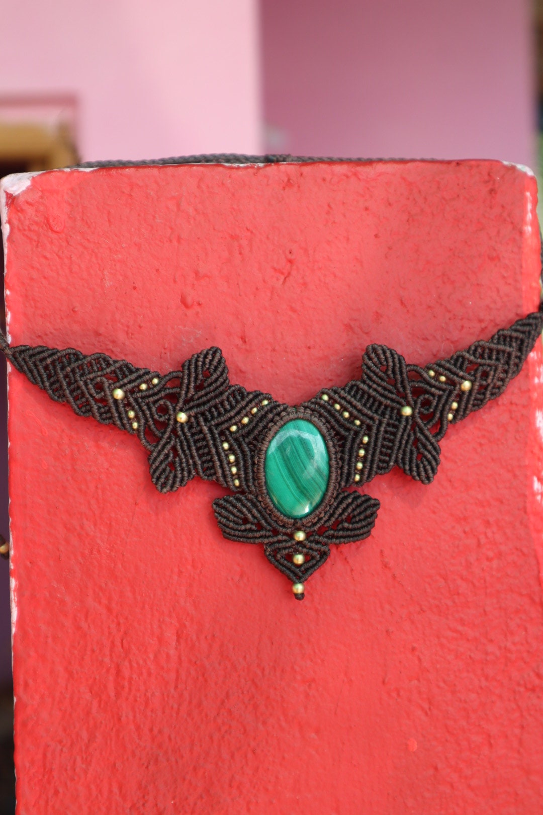 Makramee Collier mit Malachit