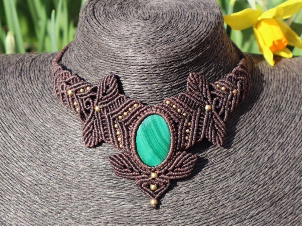 Makramee Collier mit Malachit