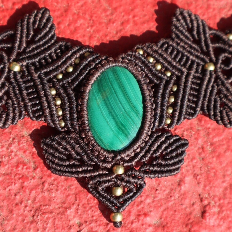 Makramee Collier mit Malachit