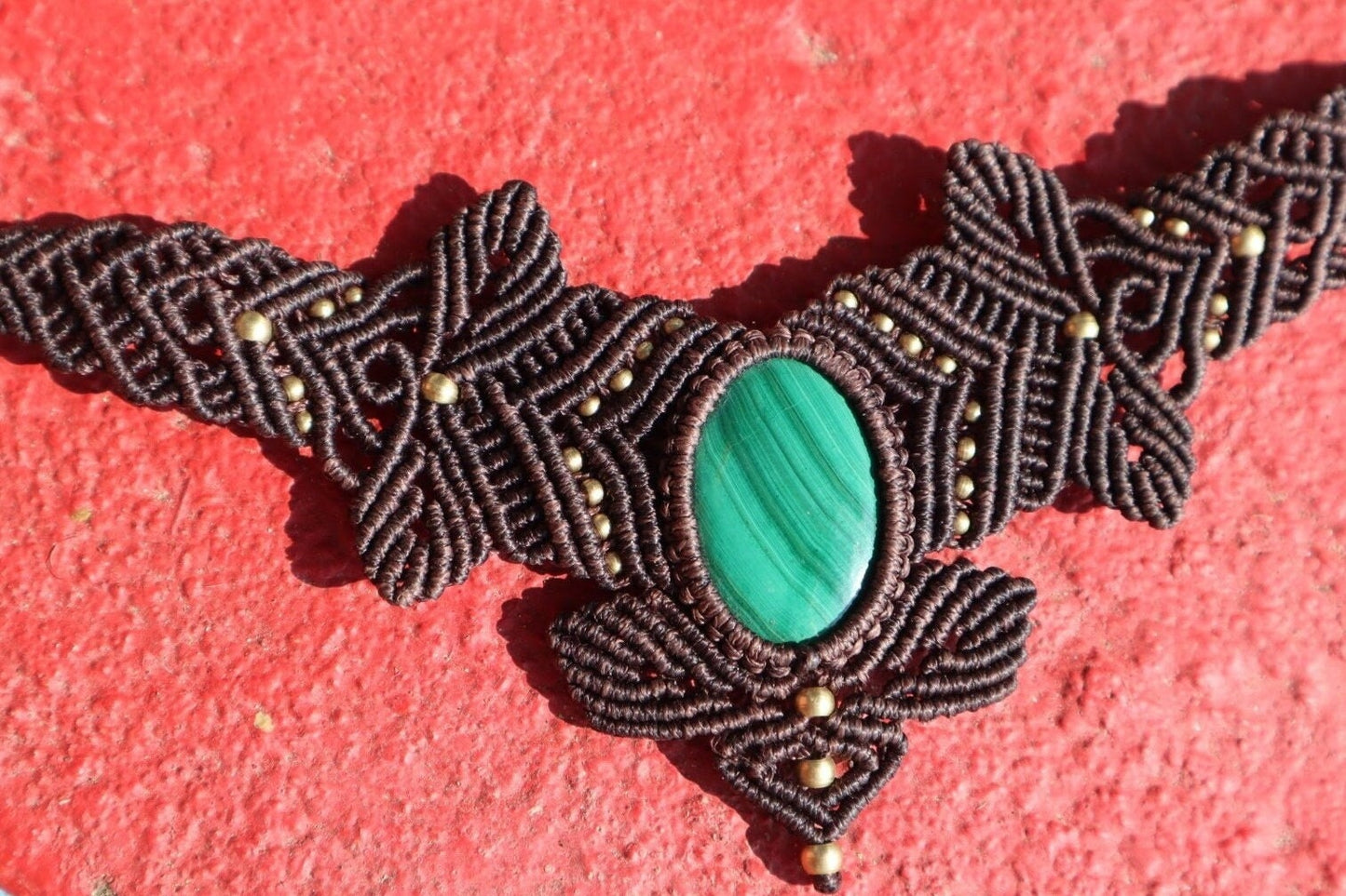 Makramee Collier mit Malachit