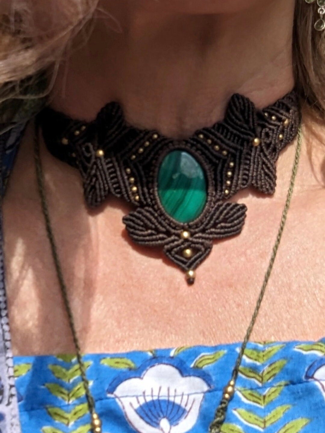 Makramee Collier mit Malachit
