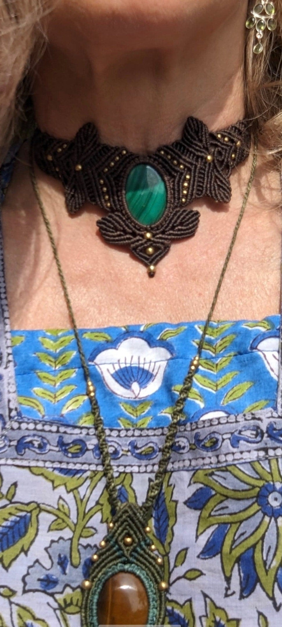 Makramee Collier mit Malachit
