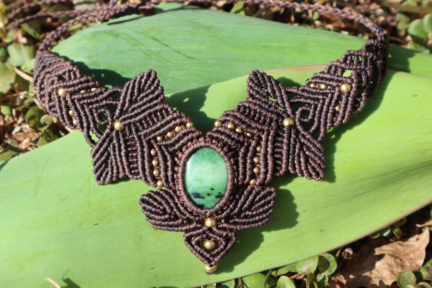 Makramee Collier mit Rubinzoisit