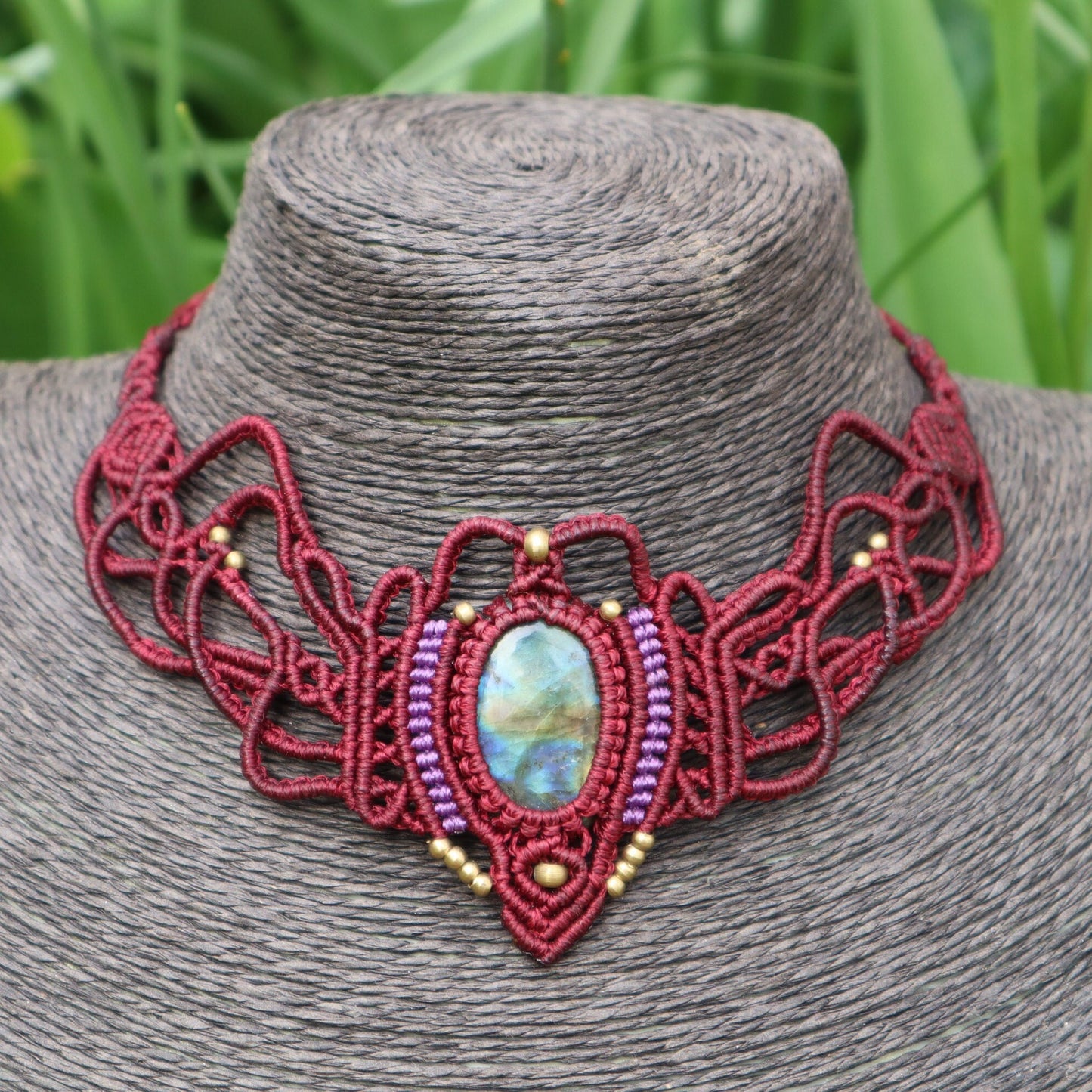 Makramee Collier mit Labradorit,