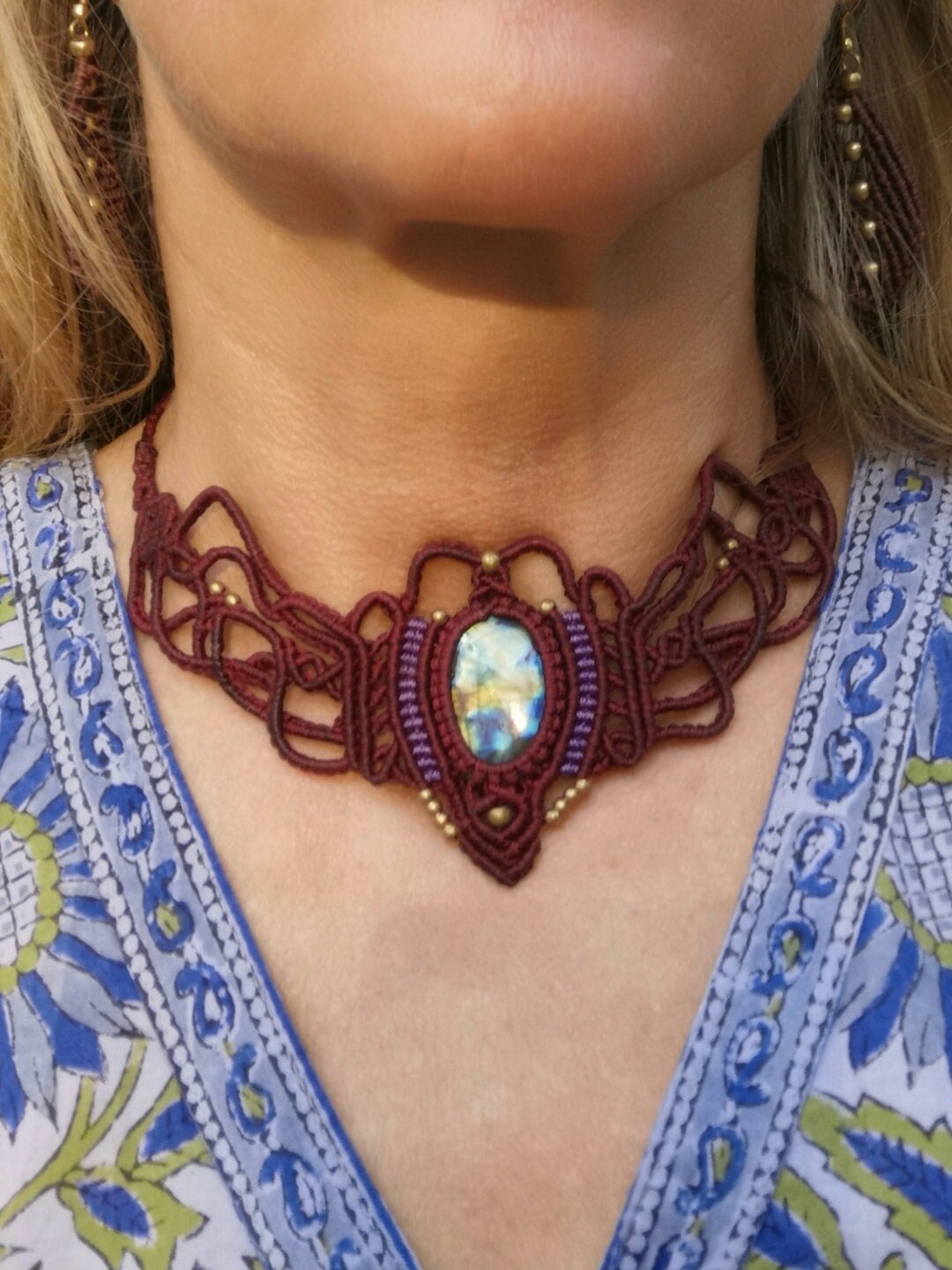 Makramee Collier mit Labradorit,