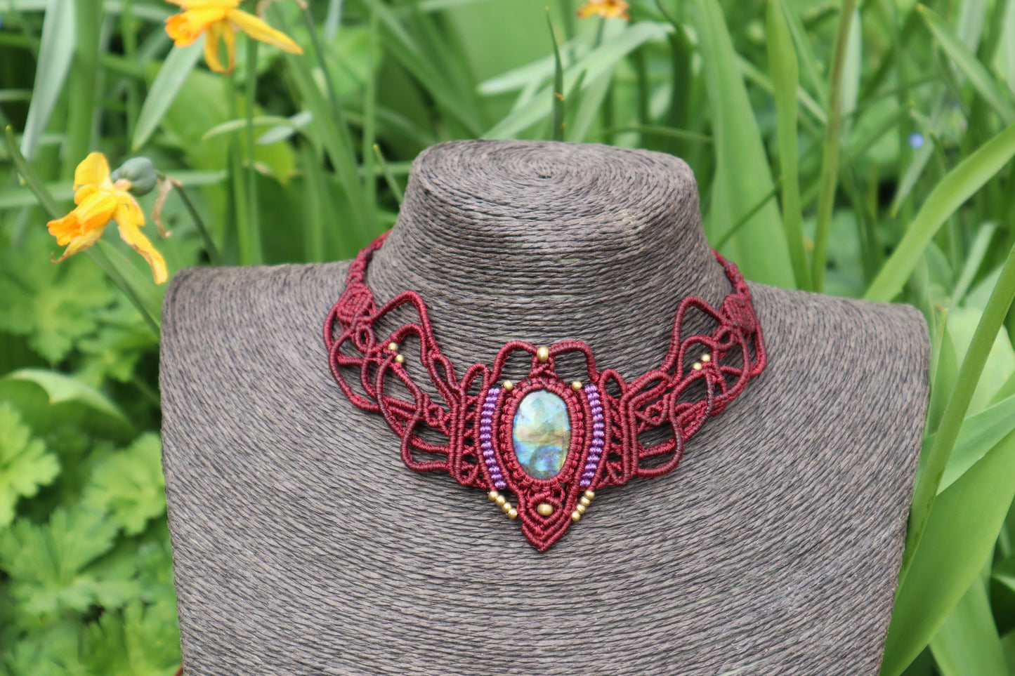 Makramee Collier mit Labradorit,