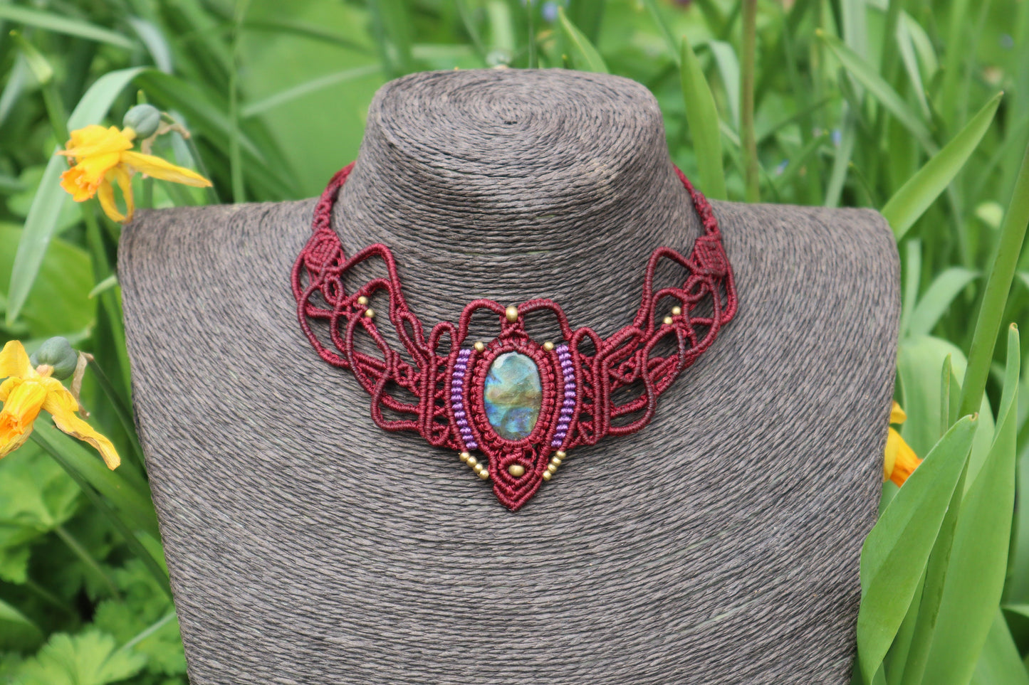 Makramee Collier mit Labradorit,