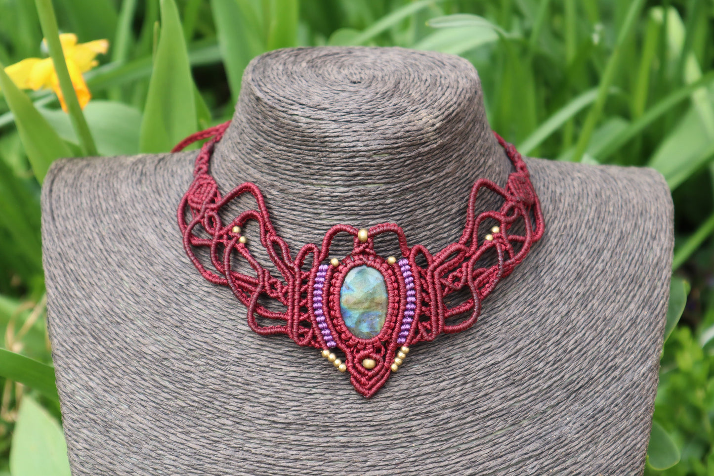 Makramee Collier mit Labradorit,