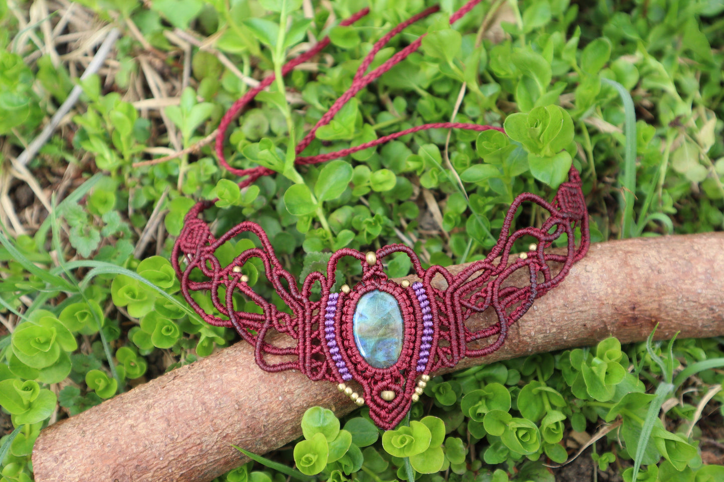 Makramee Collier mit Labradorit,