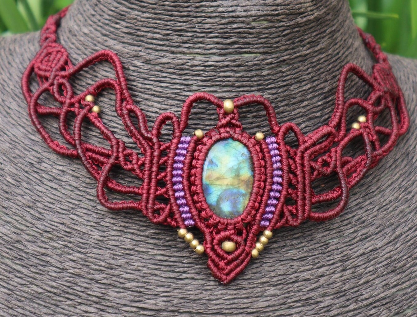 Makramee Collier mit Labradorit,