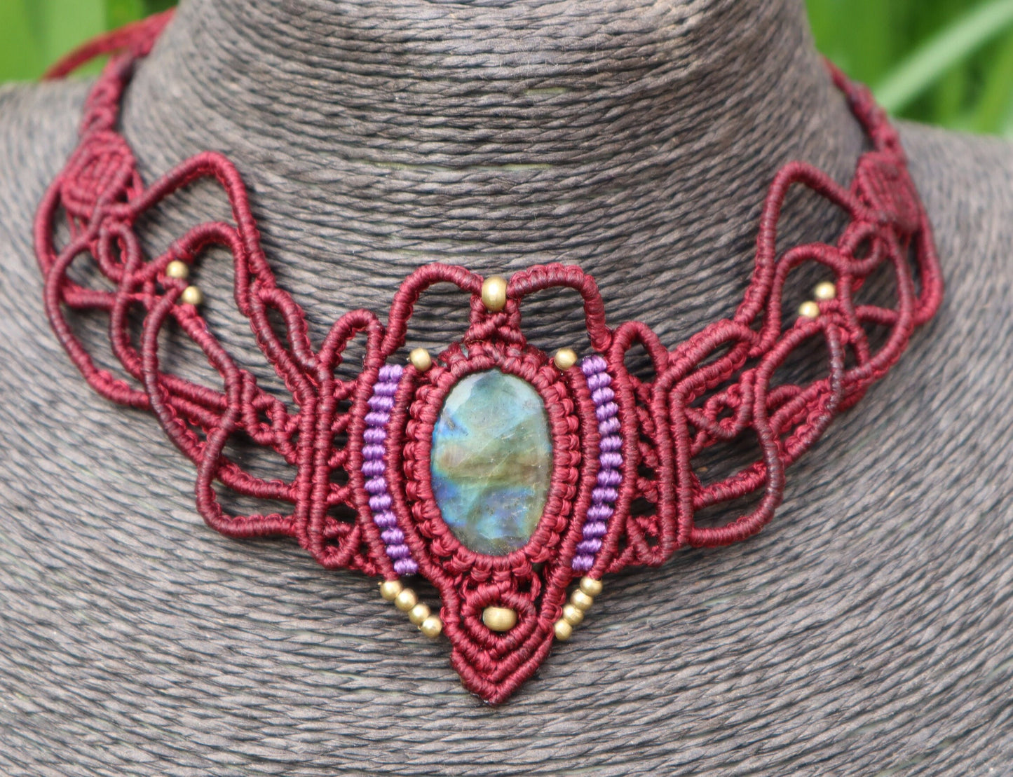 Makramee Collier mit Labradorit,