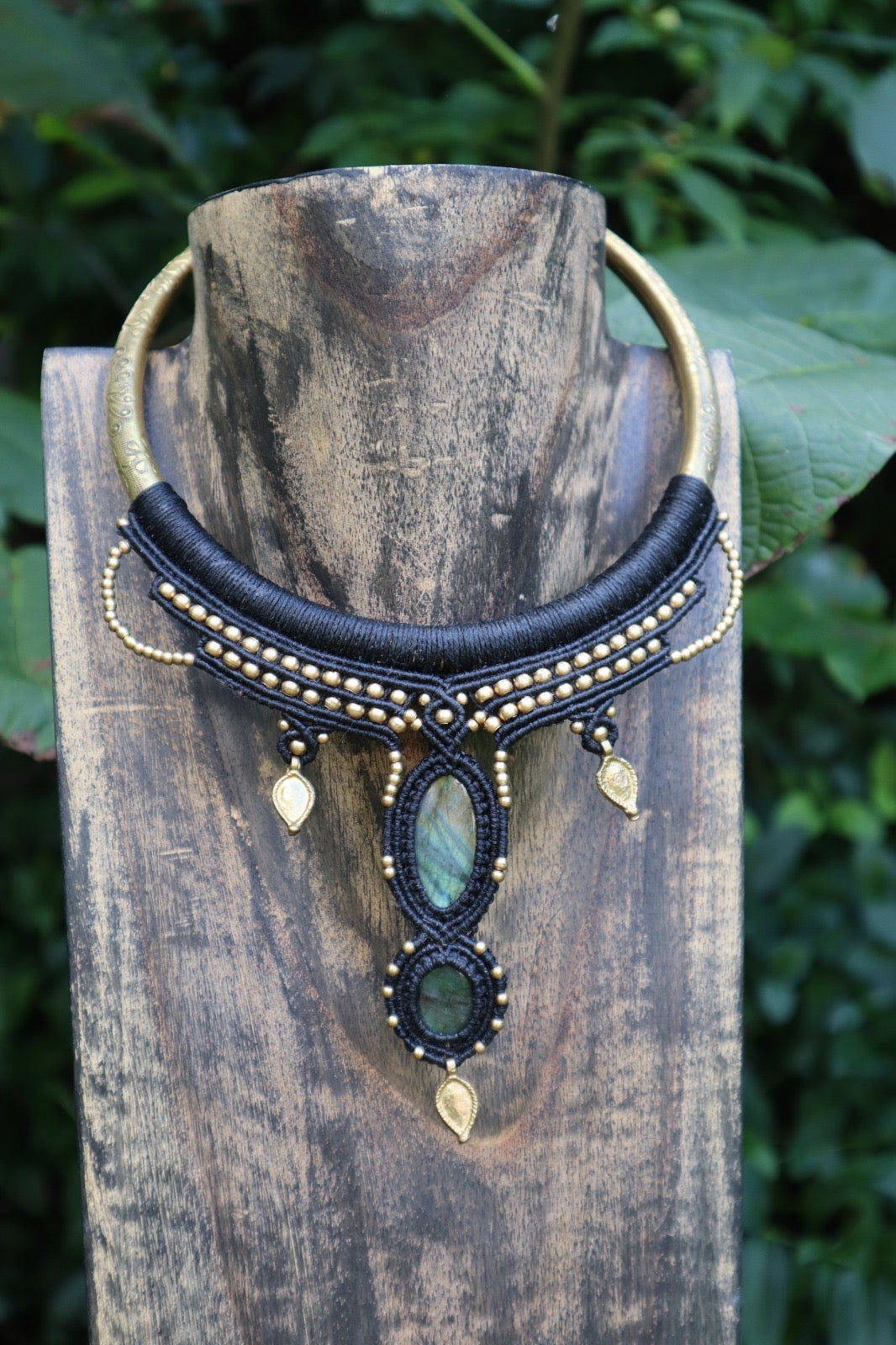 The Warrior's Talisman: Two-Stone Macrame Collar