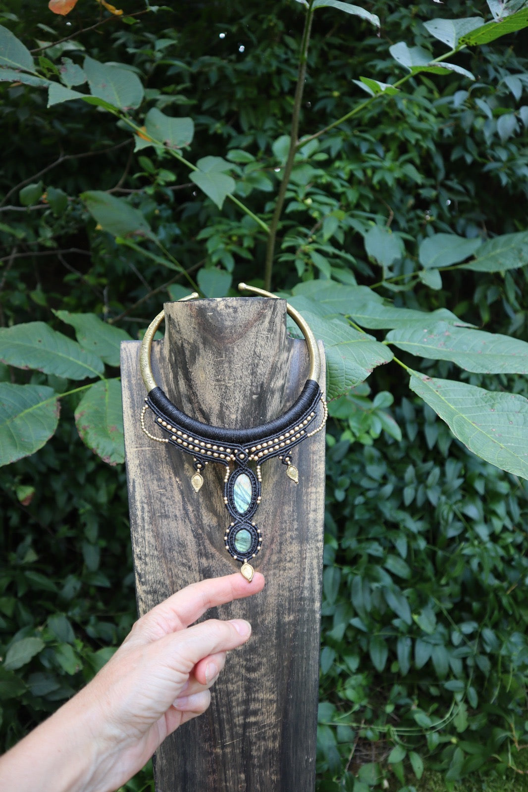 The Warrior's Talisman: Two-Stone Macrame Collar