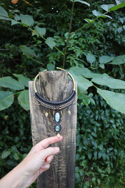 The Warrior's Talisman: Two-Stone Macrame Collar