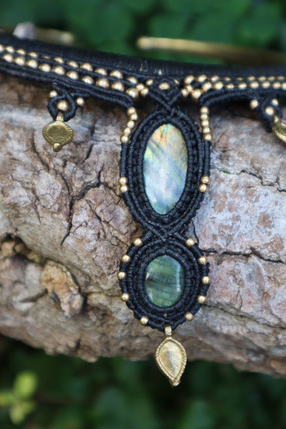The Warrior's Talisman: Two-Stone Macrame Collar