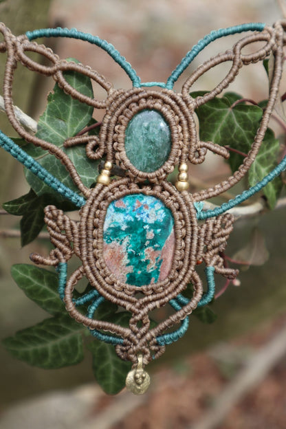 Elfencollier mit Chrysokoll und Erdbeerquarz
