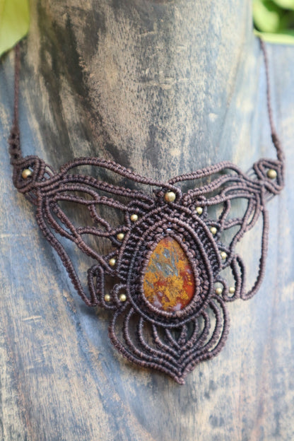 Boho Statement Macrame Necklace with Natural Stone