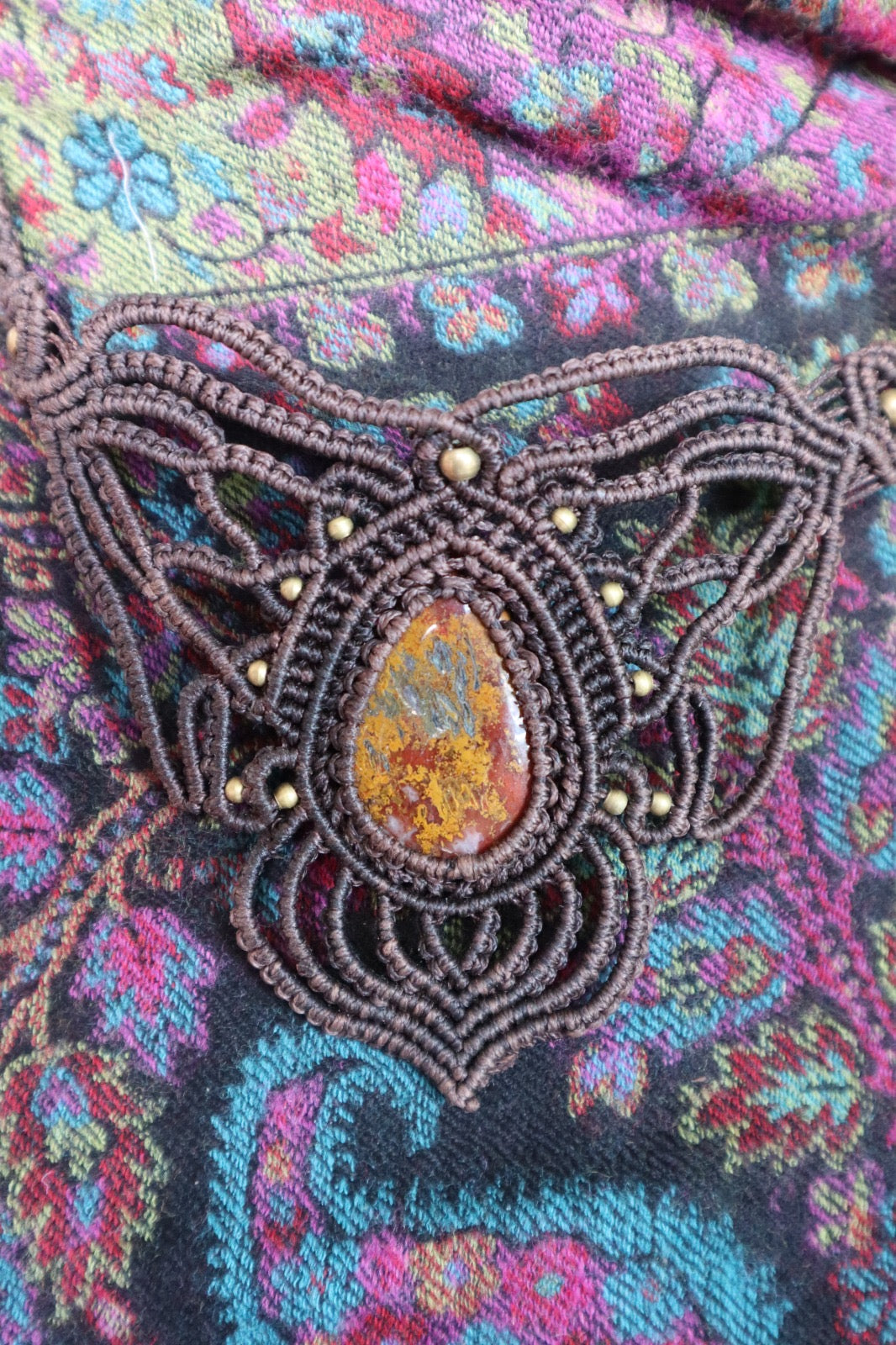 Boho Statement Macrame Necklace with Natural Stone