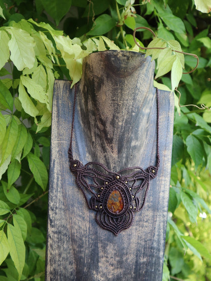 Boho Statement Macrame Necklace with Natural Stone