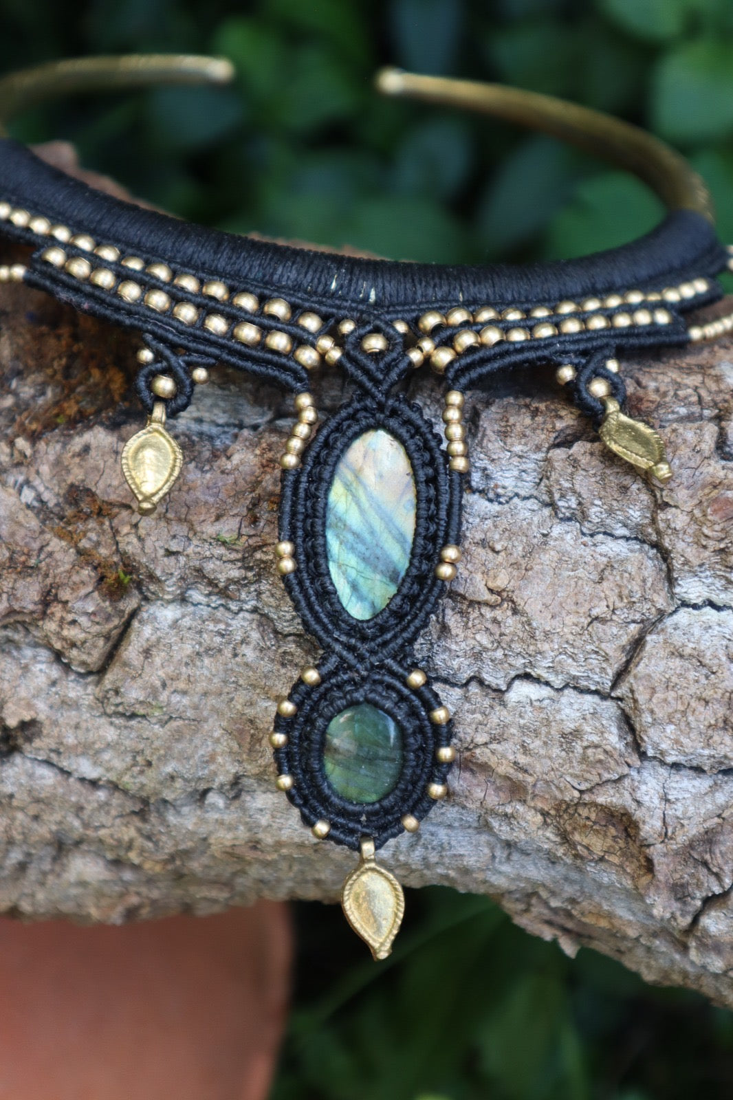 The Warrior's Talisman: Two-Stone Macrame Collar
