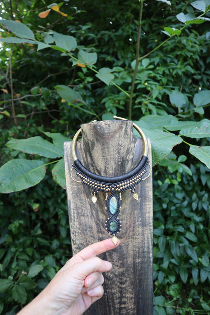 The Warrior's Talisman: Two-Stone Macrame Collar
