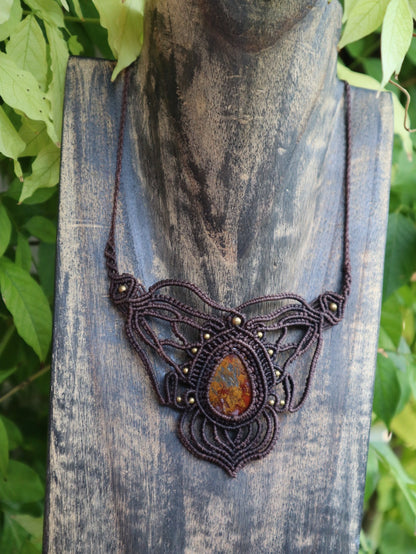 Boho Statement Macrame Necklace with Natural Stone