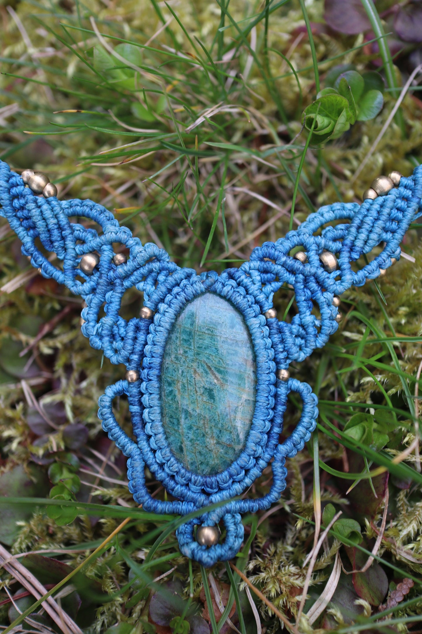 Türkisblaues Macramee Collier mit Amazonit