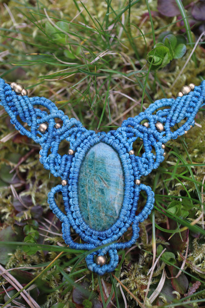 Türkisblaues Macramee Collier mit Amazonit
