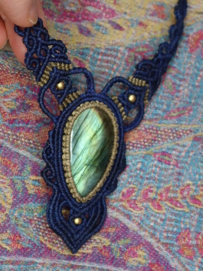 Makramee Collier mit Labradorit,