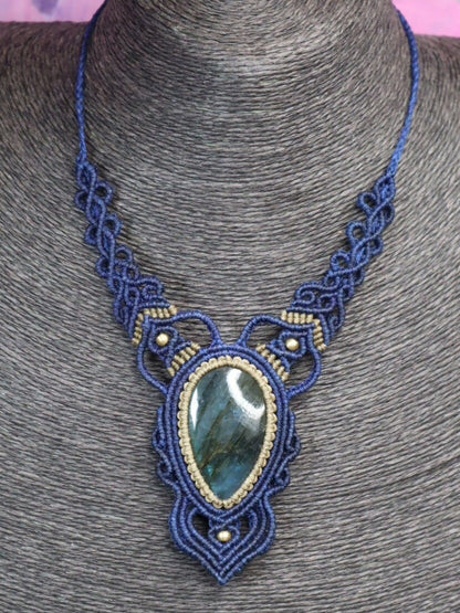 Makramee Collier mit Labradorit,