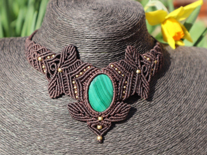 Makramee Collier mit Malachit