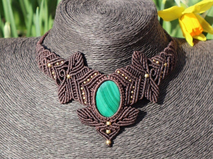 Makramee Collier mit Malachit