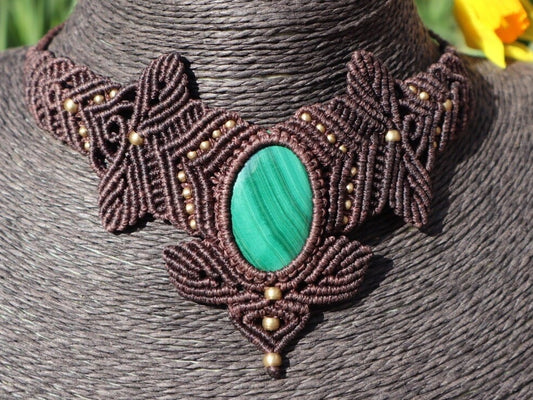 Makramee Collier mit Malachit
