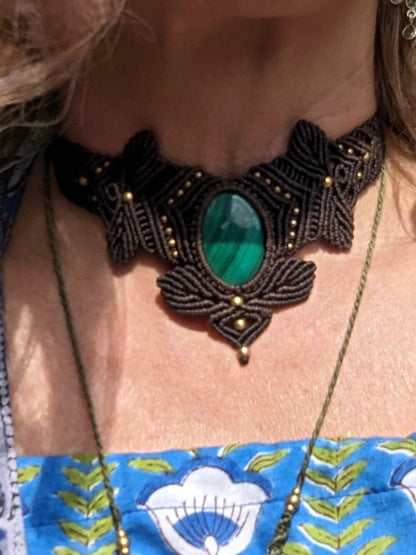 Makramee Collier mit Malachit