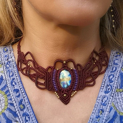 Makramee Collier mit Labradorit,