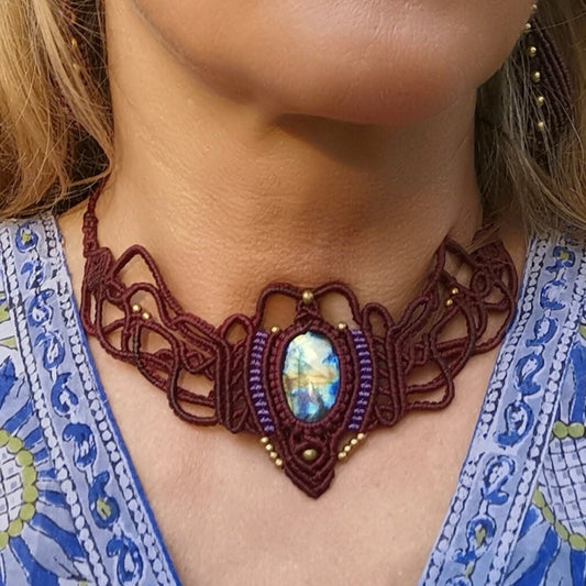 Makramee Collier mit Labradorit,