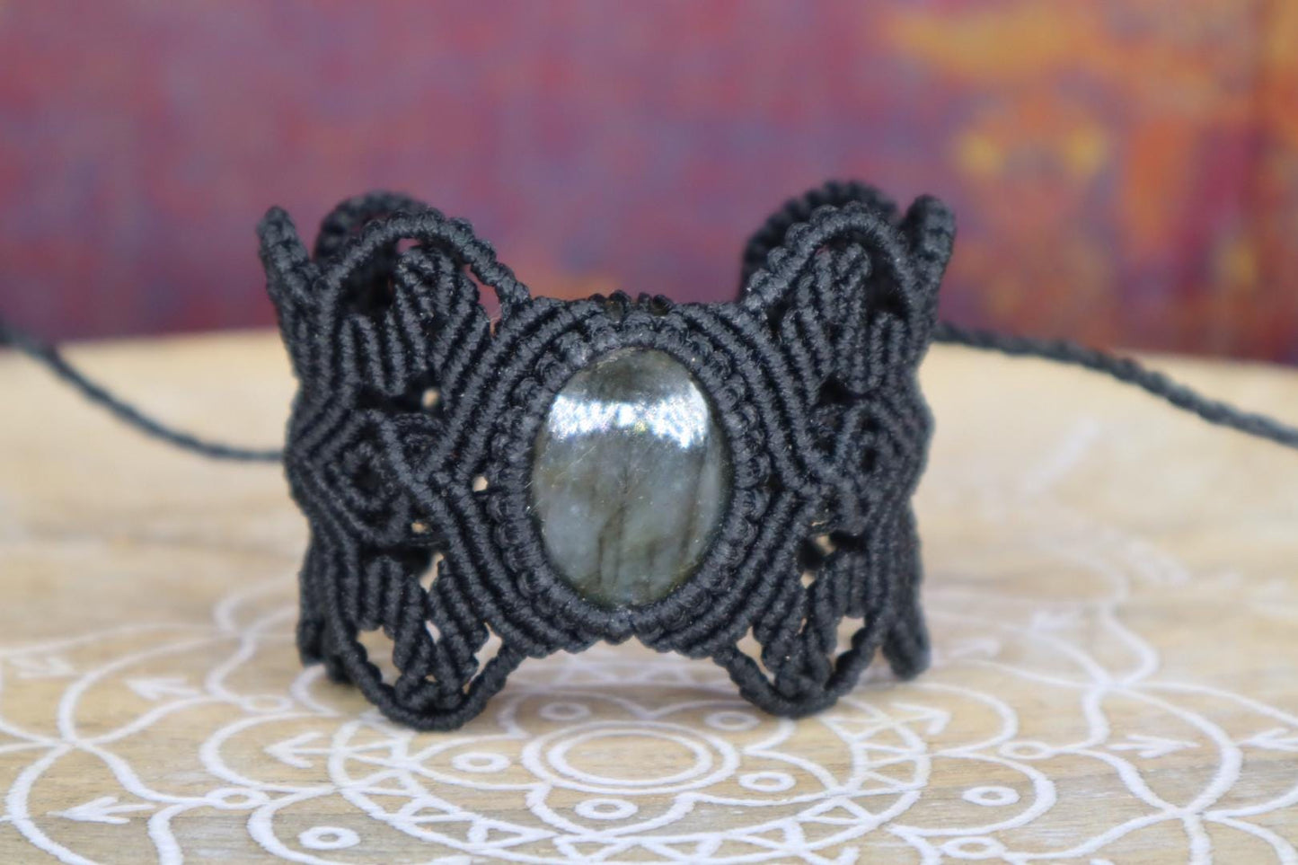 Chakrenstein Armband, Macramearmband Labradorit, Blumen Jaspis
