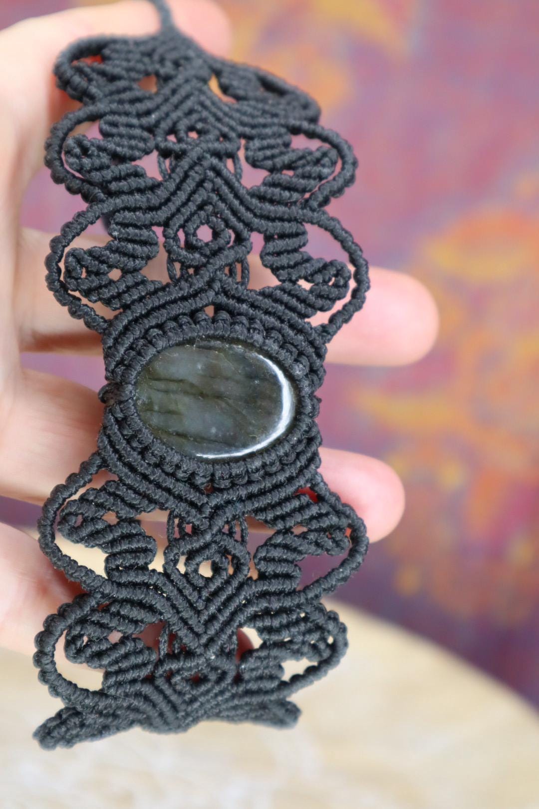 Chakrenstein Armband, Macramearmband Labradorit, Blumen Jaspis