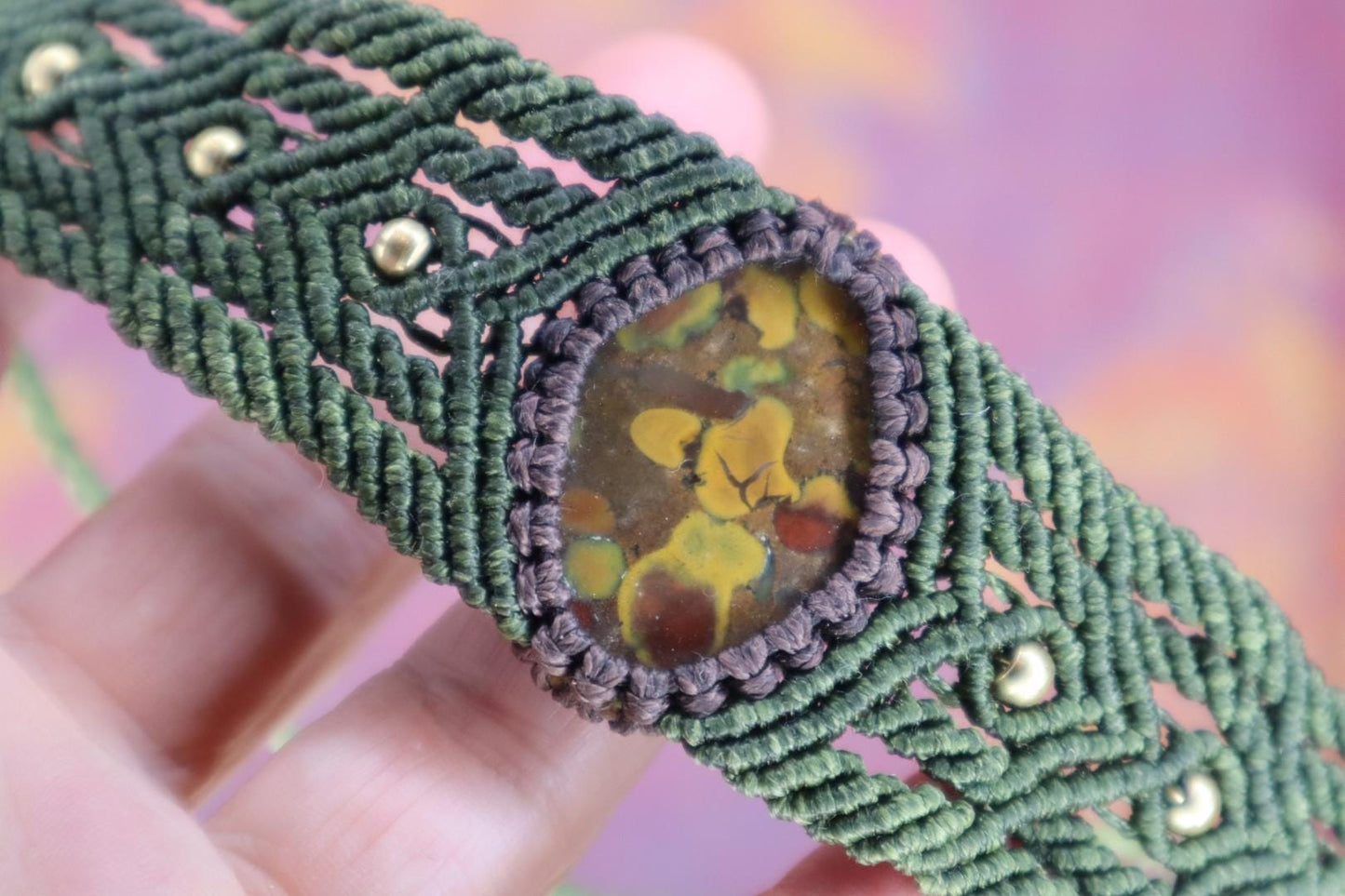 Chakrenstein Armband, Macramearmband Labradorit, Blumen Jaspis